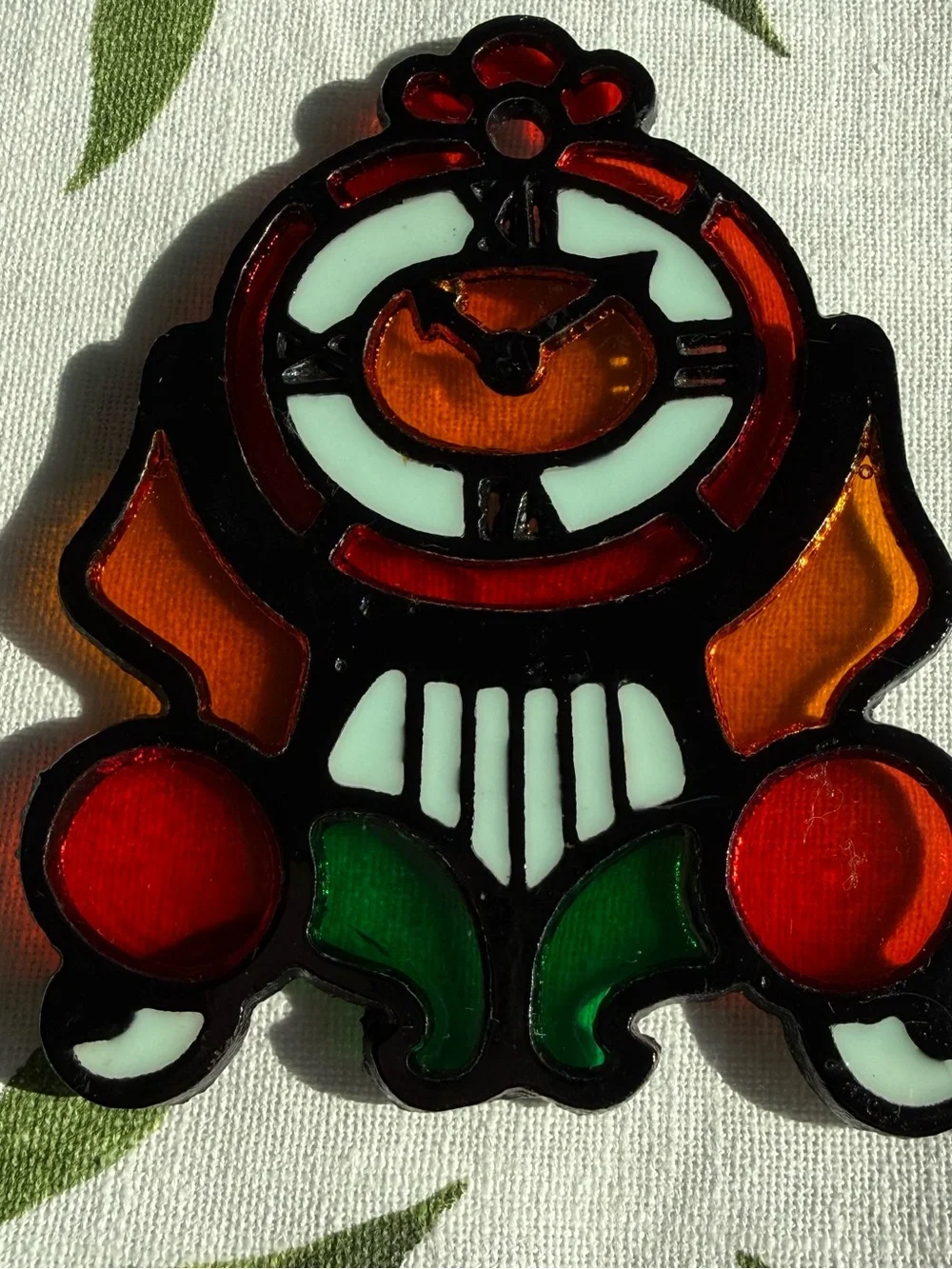 Vintage Cast Iron Stained Glass Clock Trivet Retro Kitchen Decor